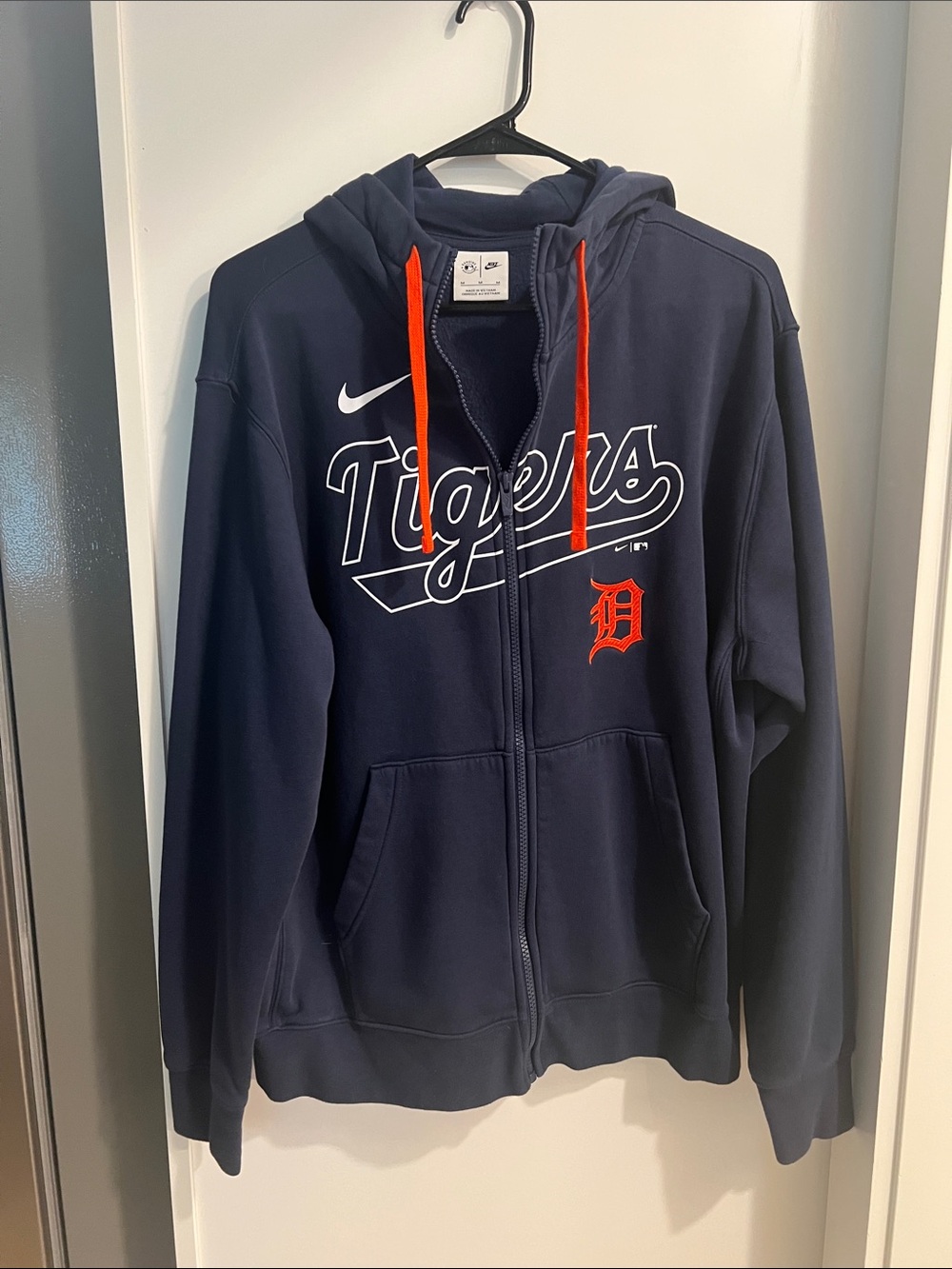 Nike Navy Detroit Tigers Full-Zip Hoodie with Orange Drawstrings